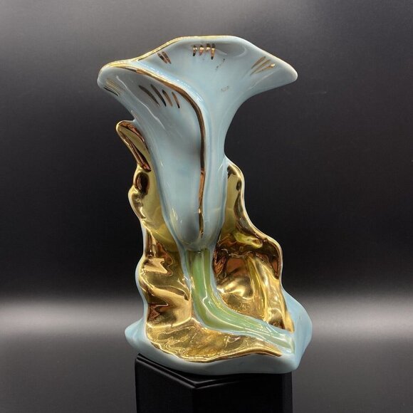 Lilly Vase Fine Art Pottery 22k Warranted Gold Vintage 6”T - Picture 7 of 12